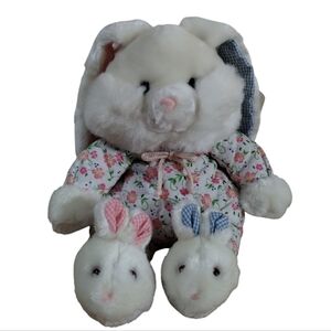 Quilted Fluffyville Bunny Rabbit Plush Stuff Animal 10" Slippers Gingham Vintage